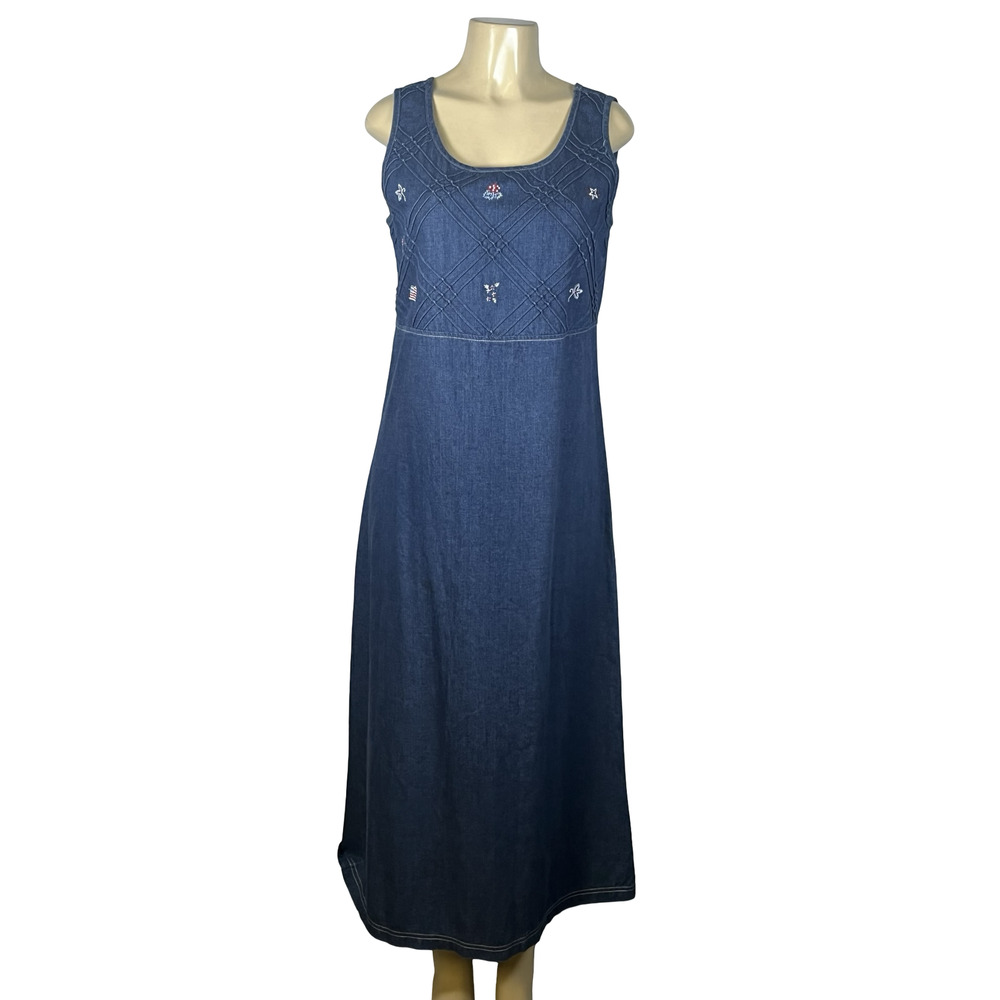 Vintage Koret City Blues Dress Womens Small Blue Denim Patriotic Tank Maxi 90s